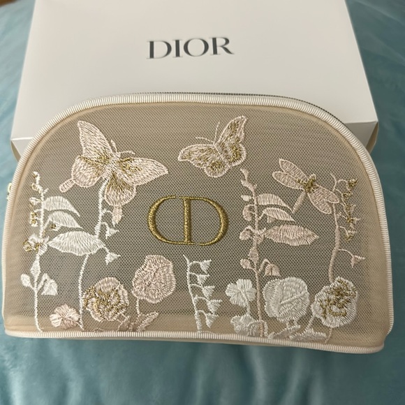 Dior Beige Floral Embroidered Cosmetic Bag - Picture 1 of 7